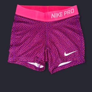 Kids size SMALL Nike Pro pink waistband and purple polka dot shorts